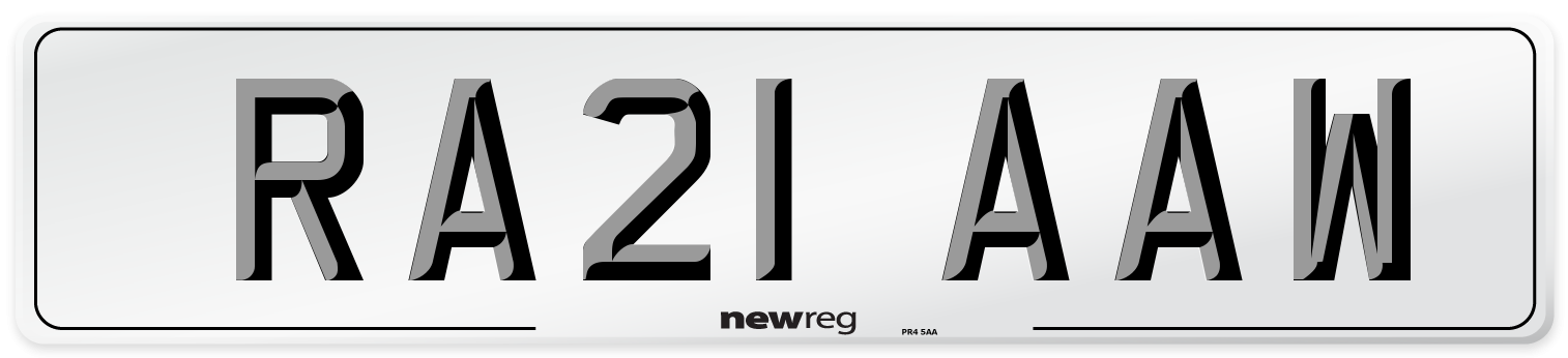RA21 AAW Number Plate from New Reg